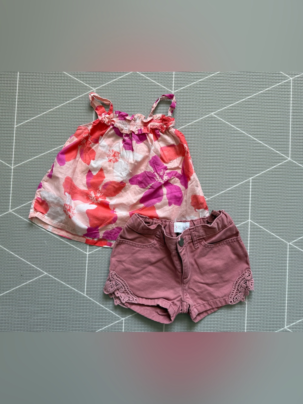 Carters|Baby Girl/toddler summer set,Floral Pink Tank & Dusty Rose Lace Shorts•